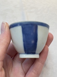 Thirteen Chinese blue and white 'Hatcher Cargo' cups and three celadon-glazed cups, Transitional period