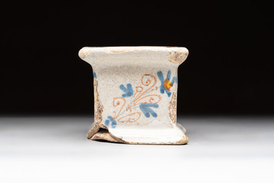 A polychrome Dutch maiolica salt, excavated in The Hague, probably Verstraeten workshop, Haarlem, 17th C.