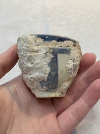 Thirteen Chinese blue and white 'Hatcher Cargo' cups and three celadon-glazed cups, Transitional period