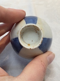 Thirteen Chinese blue and white 'Hatcher Cargo' cups and three celadon-glazed cups, Transitional period
