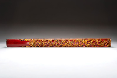 Six Chinese gilt lacquered panels with narrative design, 19th C.