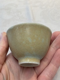 Thirteen Chinese blue and white 'Hatcher Cargo' cups and three celadon-glazed cups, Transitional period