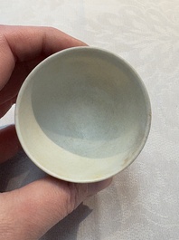Thirteen Chinese blue and white 'Hatcher Cargo' cups and three celadon-glazed cups, Transitional period