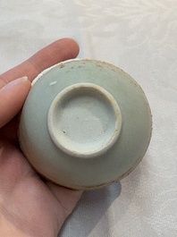 Thirteen Chinese blue and white 'Hatcher Cargo' cups and three celadon-glazed cups, Transitional period