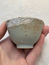 Thirteen Chinese blue and white 'Hatcher Cargo' cups and three celadon-glazed cups, Transitional period