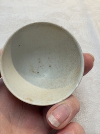 Thirteen Chinese blue and white 'Hatcher Cargo' cups and three celadon-glazed cups, Transitional period