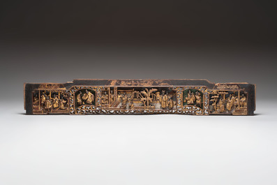 Six Chinese gilt lacquered panels with narrative design, 19th C.