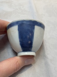 Thirteen Chinese blue and white 'Hatcher Cargo' cups and three celadon-glazed cups, Transitional period