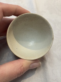 Thirteen Chinese blue and white 'Hatcher Cargo' cups and three celadon-glazed cups, Transitional period