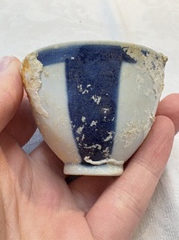 Thirteen Chinese blue and white 'Hatcher Cargo' cups and three celadon-glazed cups, Transitional period