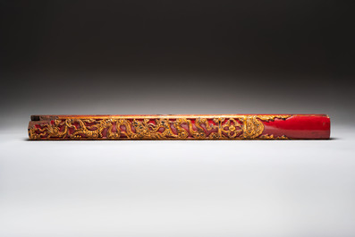 Six Chinese gilt lacquered panels with narrative design, 19th C.