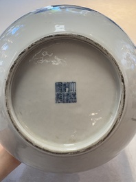 A Chinese blue and white bottle vase with narrative design, Qianlong mark, 19th C.