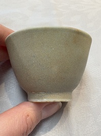 Thirteen Chinese blue and white 'Hatcher Cargo' cups and three celadon-glazed cups, Transitional period