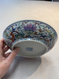 A Chinese doucai plate with floral design, Qianlong mark, 20th C.