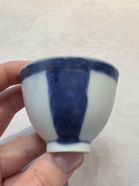 Thirteen Chinese blue and white 'Hatcher Cargo' cups and three celadon-glazed cups, Transitional period