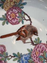 A pair of Chinese Dutch-decorated plates with birds among flowering branches, 18th C.