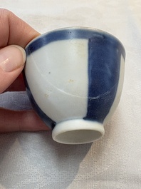 Thirteen Chinese blue and white 'Hatcher Cargo' cups and three celadon-glazed cups, Transitional period