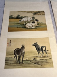 Ma Jin 馬晉 (1900-1970): 'Sheep, Donkeys, Rabbits and a Polar bear', ink and colour on silk