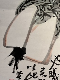 In the manner of Li Kuchan 李苦禪 (1899-1983): 'Chinese cabbage and prunus blossoms', ink and colour on paper
