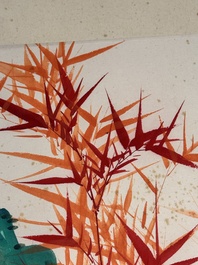 In the manner of Qi Gong 啟功 (1912-2005): 'Grapes' and 'Bamboo', ink and colour on paper, dated 1988
