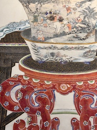 In the manner of Chen Shaofeng 陳兆鳳 (Late Qing Dynasty): 'Qinggong 清供', ink and colour on paper, Cixi mark, 20th C.