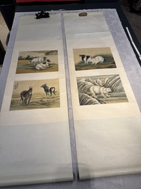 Ma Jin 馬晉 (1900-1970): 'Sheep, Donkeys, Rabbits and a Polar bear', ink and colour on silk