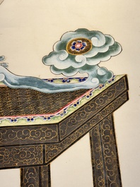 In the manner of Chen Shaofeng 陳兆鳳 (Late Qing Dynasty): 'Qinggong 清供', ink and colour on paper, Cixi mark, 20th C.