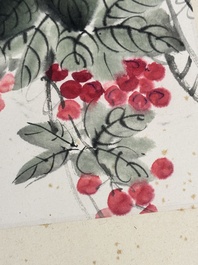 In the manner of Qi Gong 啟功 (1912-2005): 'Grapes' and 'Bamboo', ink and colour on paper, dated 1988
