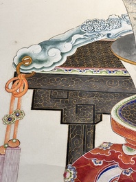 In the manner of Chen Shaofeng 陳兆鳳 (Late Qing Dynasty): 'Qinggong 清供', ink and colour on paper, Cixi mark, 20th C.