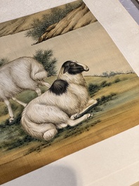 Ma Jin 馬晉 (1900-1970): 'Sheep, Donkeys, Rabbits and a Polar bear', ink and colour on silk