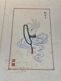 In the manner of Pu Xinyu 溥心畬 (1896-1963): 'Album of Buddha's hands', ink and colour on paper
