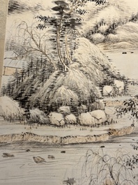 In the manner of Qi Gong 啟功 (1912-2005): 'Mountainous landscape', ink and colour on paper