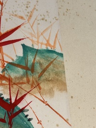 In the manner of Qi Gong 啟功 (1912-2005): 'Grapes' and 'Bamboo', ink and colour on paper, dated 1988