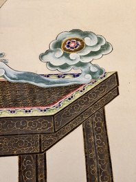In the manner of Chen Shaofeng 陳兆鳳 (Late Qing Dynasty): 'Qinggong 清供', ink and colour on paper, Cixi mark, 20th C.