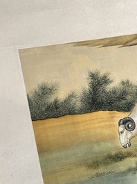 Ma Jin 馬晉 (1900-1970): 'Sheep, Donkeys, Rabbits and a Polar bear', ink and colour on silk