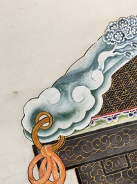 In the manner of Chen Shaofeng 陳兆鳳 (Late Qing Dynasty): 'Qinggong 清供', ink and colour on paper, Cixi mark, 20th C.