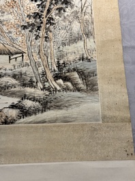 In the manner of Qi Gong 啟功 (1912-2005): 'Mountainous landscape', ink and colour on paper