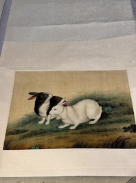Ma Jin 馬晉 (1900-1970): 'Sheep, Donkeys, Rabbits and a Polar bear', ink and colour on silk