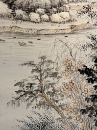 In the manner of Qi Gong 啟功 (1912-2005): 'Mountainous landscape', ink and colour on paper