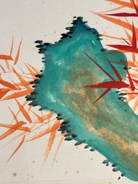 In the manner of Qi Gong 啟功 (1912-2005): 'Grapes' and 'Bamboo', ink and colour on paper, dated 1988