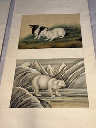 Ma Jin 馬晉 (1900-1970): 'Sheep, Donkeys, Rabbits and a Polar bear', ink and colour on silk