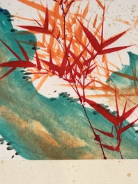 In the manner of Qi Gong 啟功 (1912-2005): 'Grapes' and 'Bamboo', ink and colour on paper, dated 1988