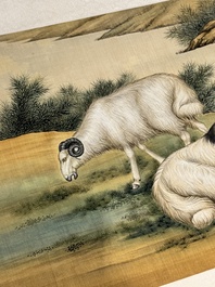Ma Jin 馬晉 (1900-1970): 'Sheep, Donkeys, Rabbits and a Polar bear', ink and colour on silk