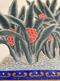 In the manner of Chen Shaofeng 陳兆鳳 (Late Qing Dynasty): 'Qinggong 清供', ink and colour on paper, Cixi mark, 20th C.