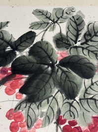 In the manner of Qi Gong 啟功 (1912-2005): 'Grapes' and 'Bamboo', ink and colour on paper, dated 1988
