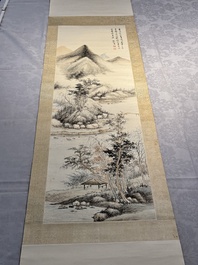 In the manner of Qi Gong 啟功 (1912-2005): 'Mountainous landscape', ink and colour on paper