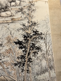 In the manner of Qi Gong 啟功 (1912-2005): 'Mountainous landscape', ink and colour on paper