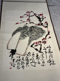 In the manner of Li Kuchan 李苦禪 (1899-1983): 'Chinese cabbage and prunus blossoms', ink and colour on paper