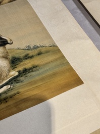 Ma Jin 馬晉 (1900-1970): 'Sheep, Donkeys, Rabbits and a Polar bear', ink and colour on silk