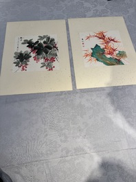 In the manner of Qi Gong 啟功 (1912-2005): 'Grapes' and 'Bamboo', ink and colour on paper, dated 1988